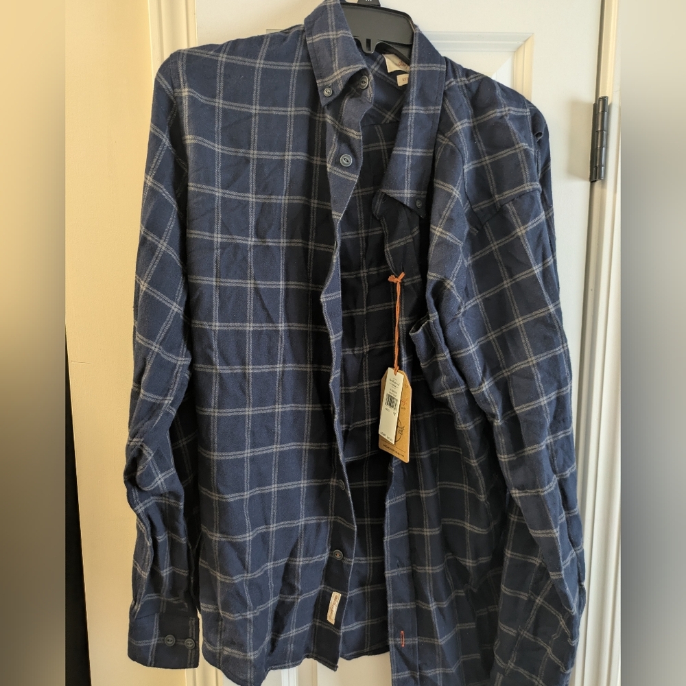 Weatherproof Vintage Navy Plaid Brushed Twill Button Down Shirt